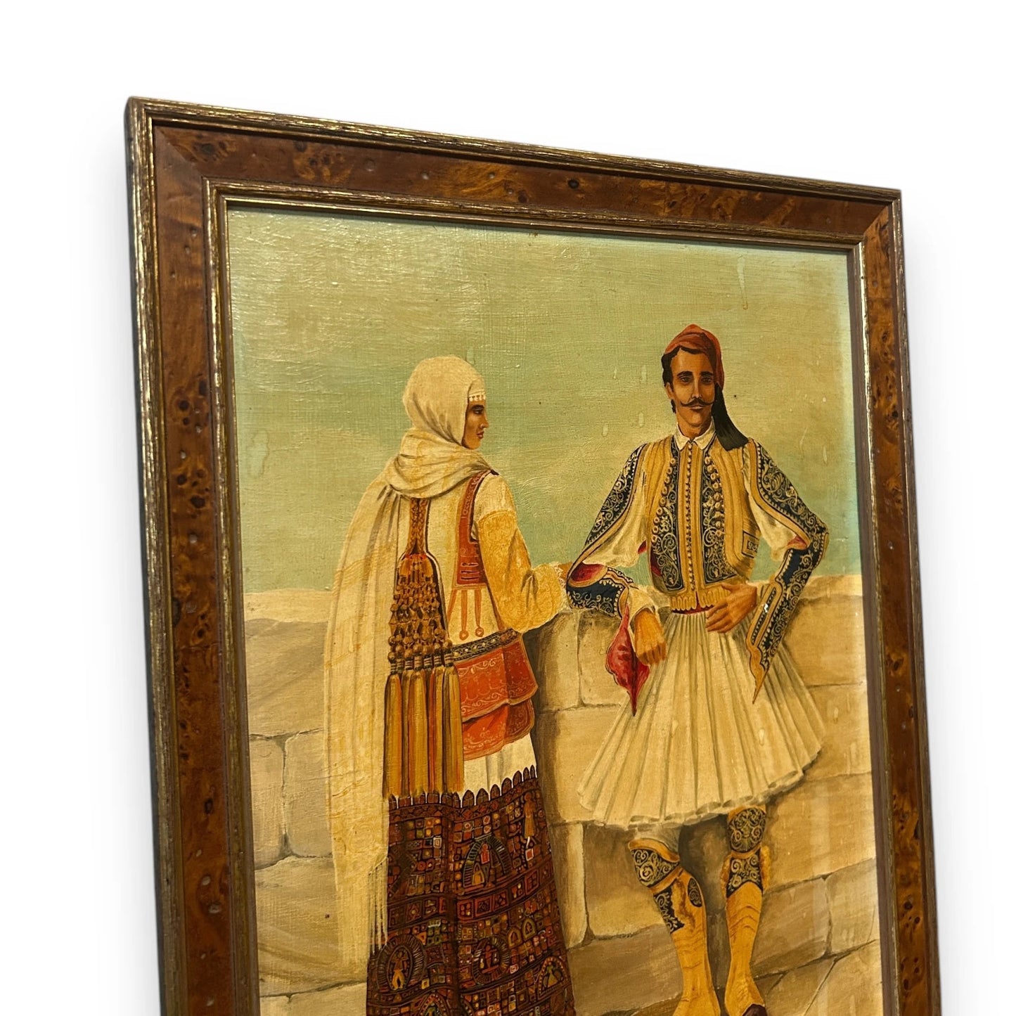 Vintage 1980s Greek Orthodox Scene Oil Painting