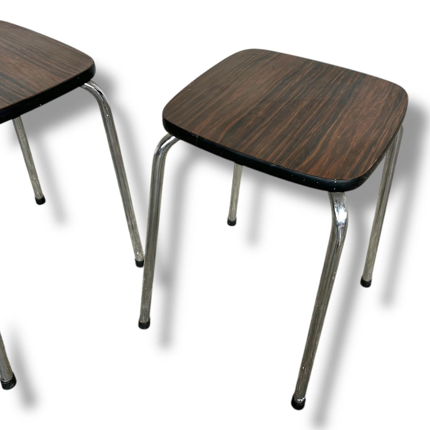 Mid Century Modern Belgian Formica and Chrome Pair of Table Stools