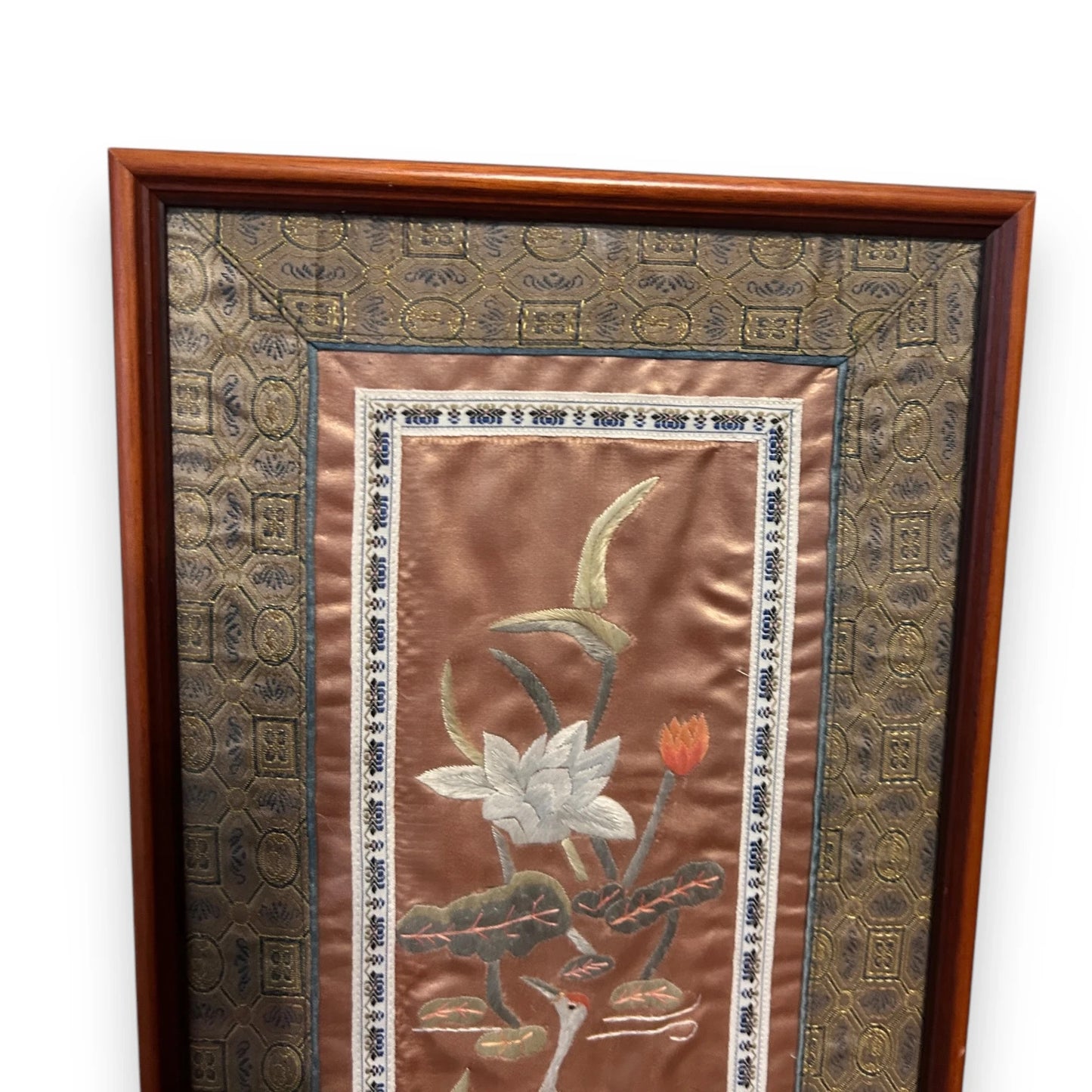 Vintage 1960s Chinese Silk Woven Framed Tapestry