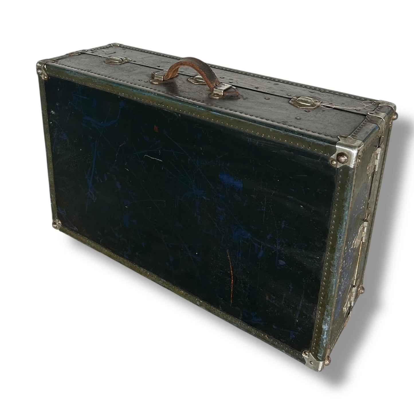Mid Century Modern Leather Suitcase Costume Trunk Chest