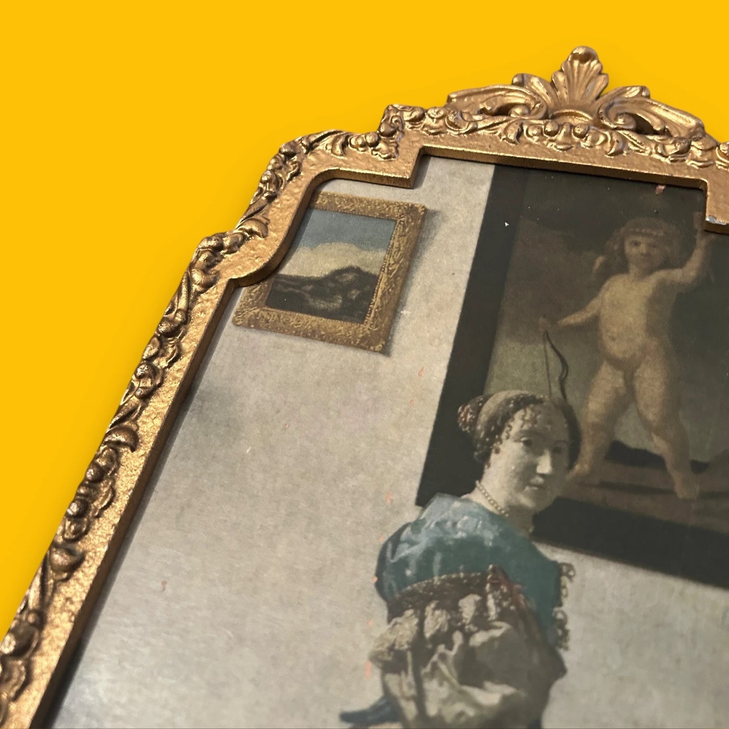 Vintage 1970s Johannes Vermeer Lady Standing Gilt Frame
