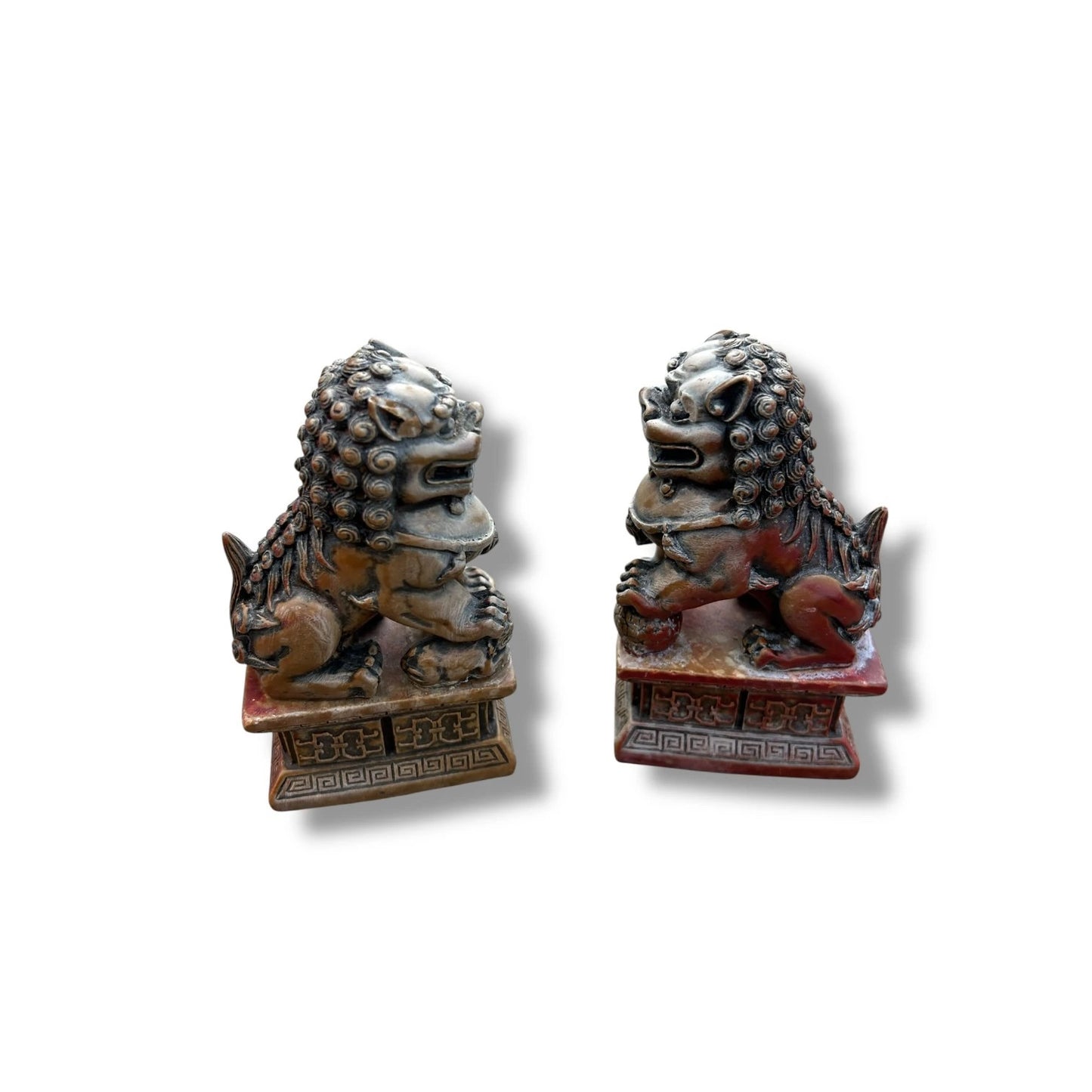 Vintage 1980s Pair of Burgundy Resin Chinese Foo Dog Statues
