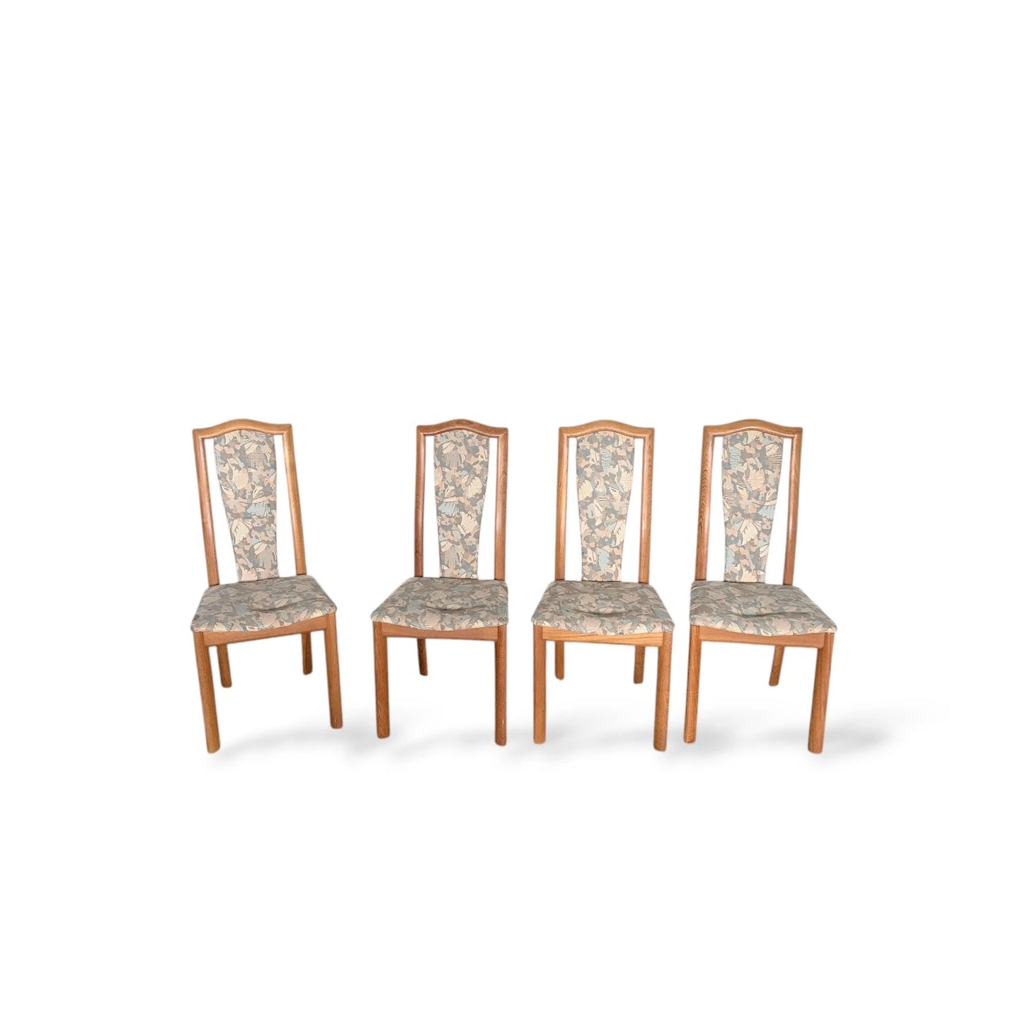 Set of Four Skovby Danish Dining Chairs | Solid Oak Frame with Patterned Upholstery