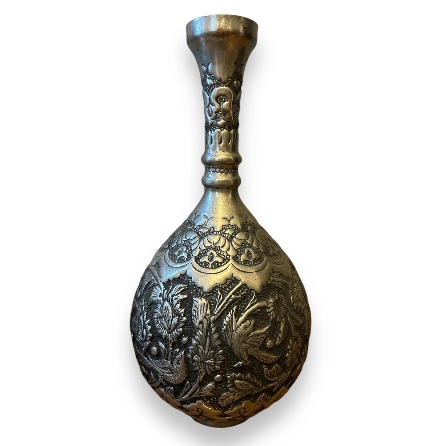 Vintage 1950s Persian Silver Copper Pair of Vases