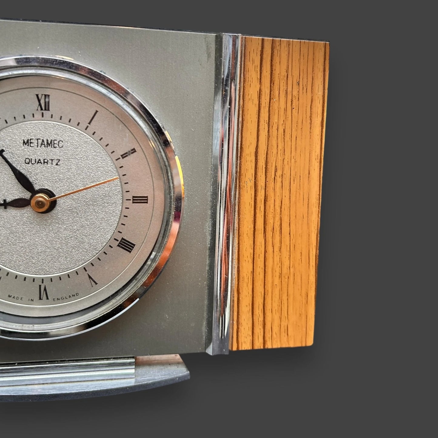 Mid Century Metamec Teak and Brass Mantle Clock