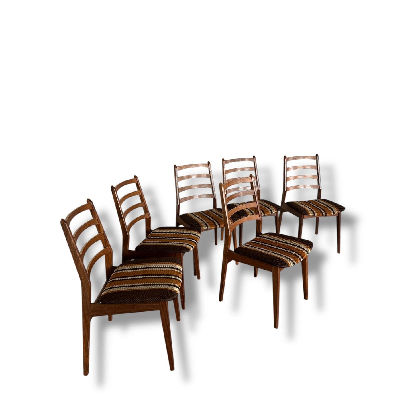 Set of 6 Mid Century Modern Danish Teak Dining Chairs | Original Fabric Upholstery
