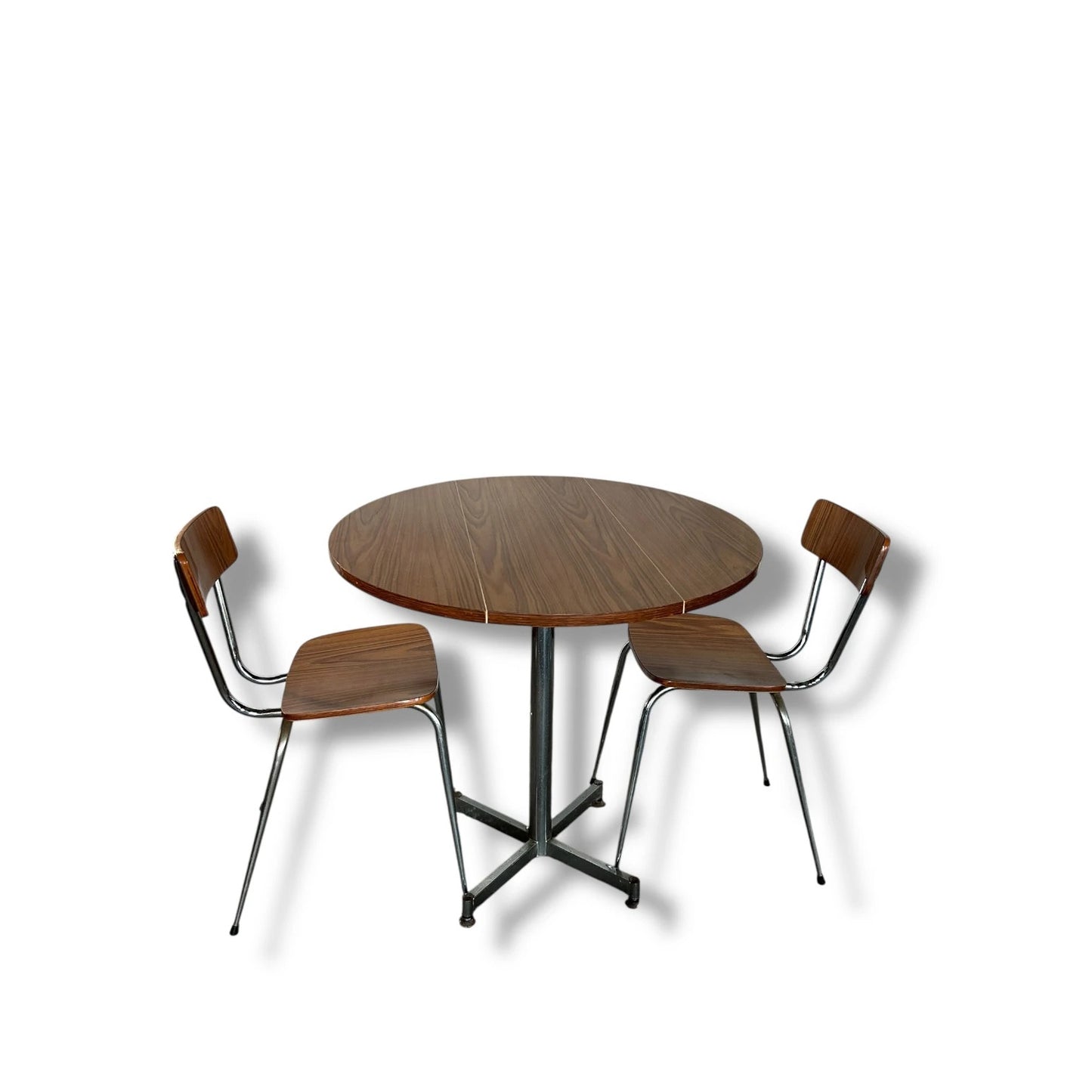 Vintage Drop Leaf Table & Chairs – Brown & Cream Formica Space Saving Dining Set