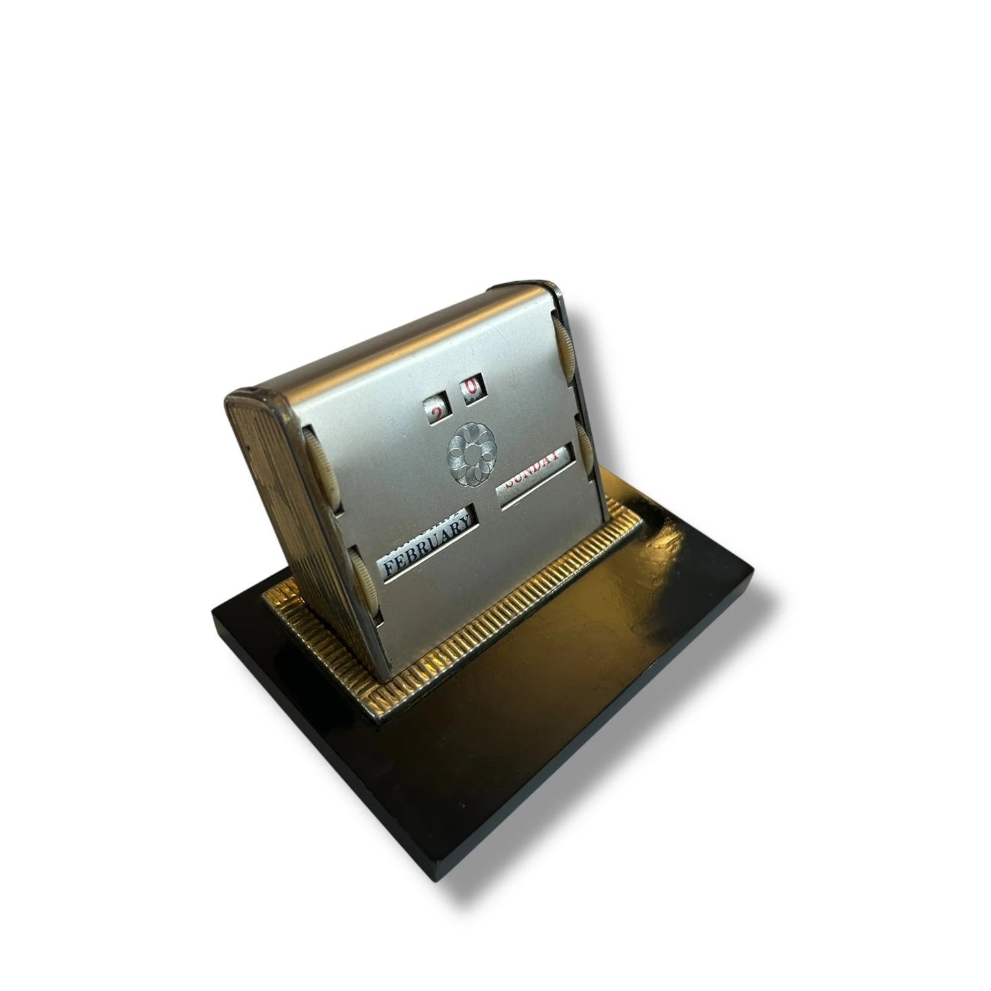 Mid Century modern brass and chrome perpetual desk calendar
