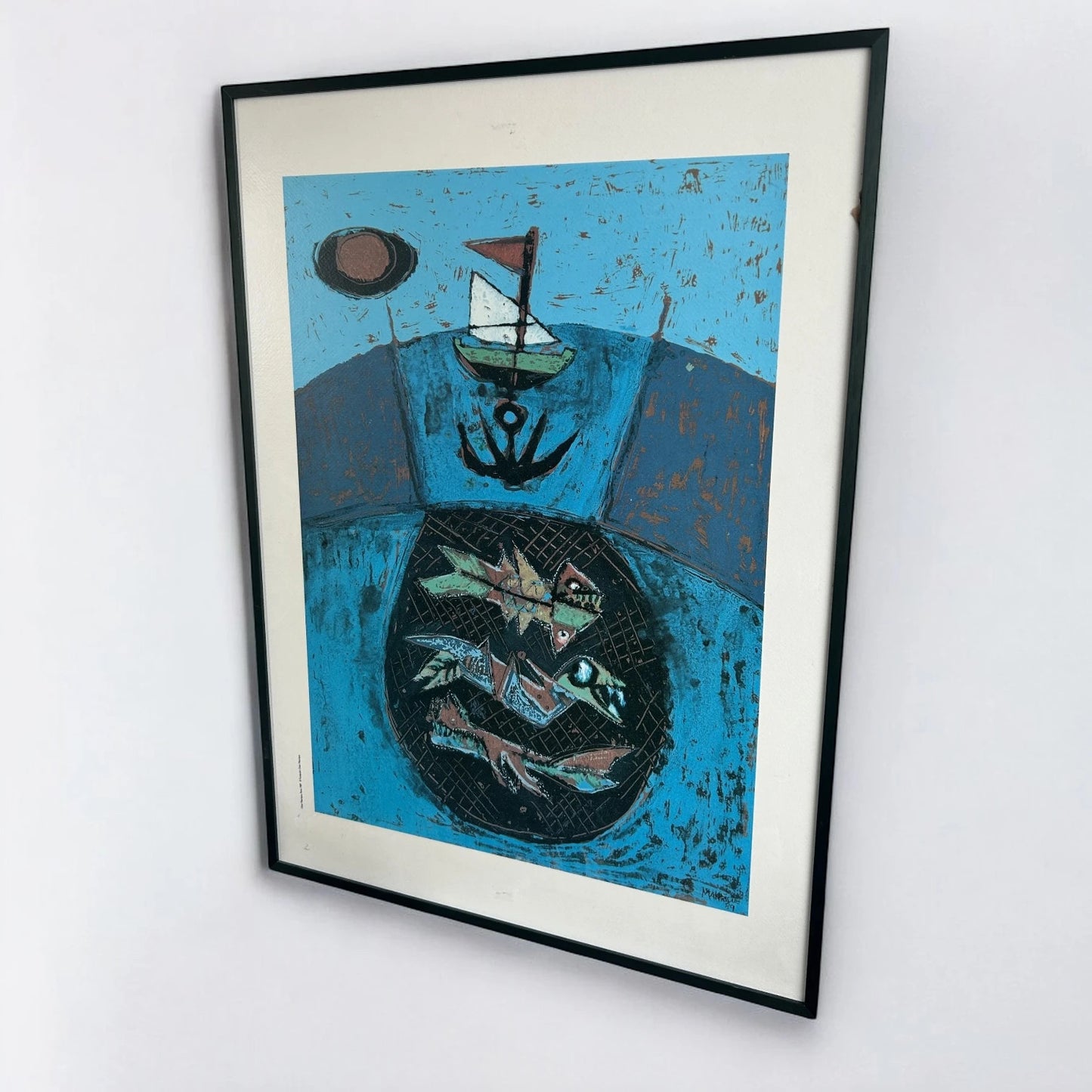 Vintage 1989 Cesar Manrique Abstract Spanish Art Picture Frame