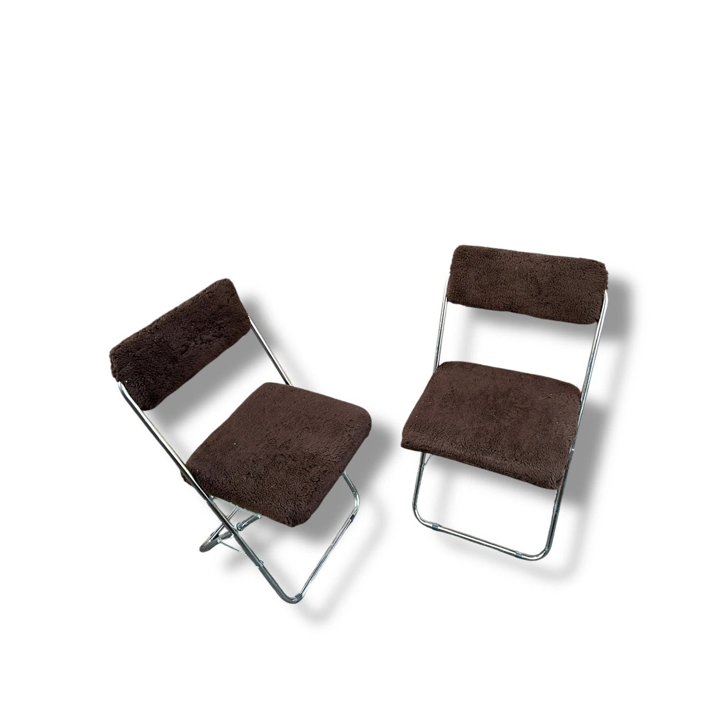 Mid Century Modern Pair of Chocolate Brown and Chrome Space Age Folding Chairs