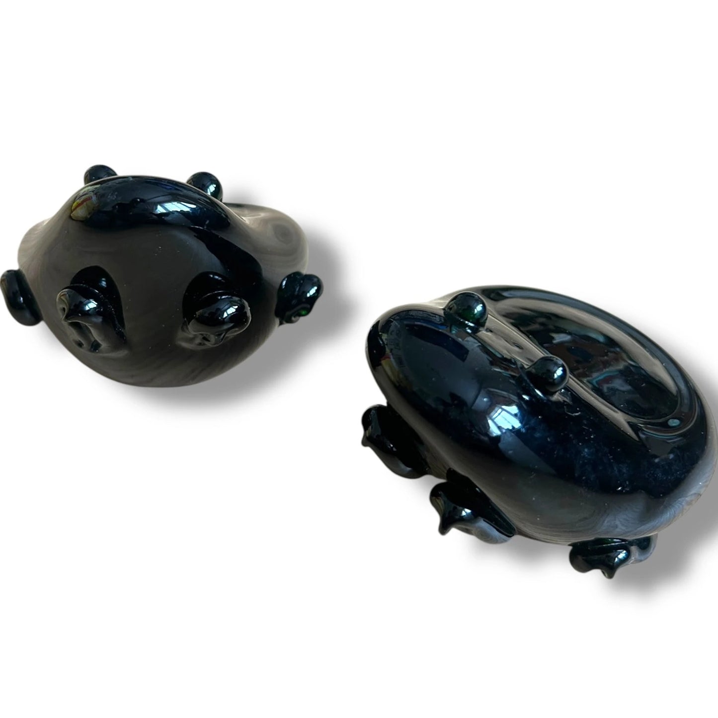 Mid Century Modern Emerald Green Glass Frogs Art Sculpture