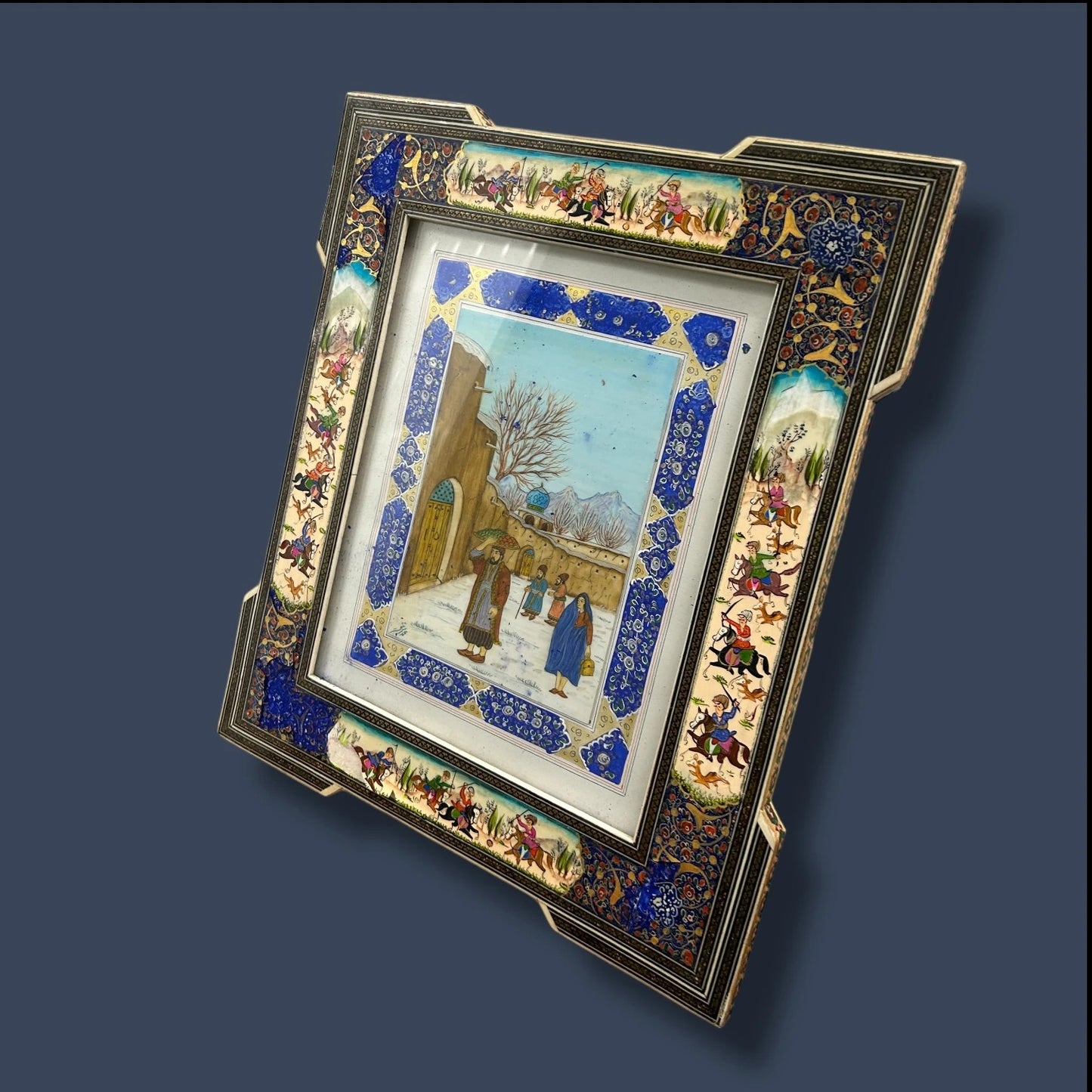 Vintage 1950s Persian Khatam Mosaic Watercolour Painting