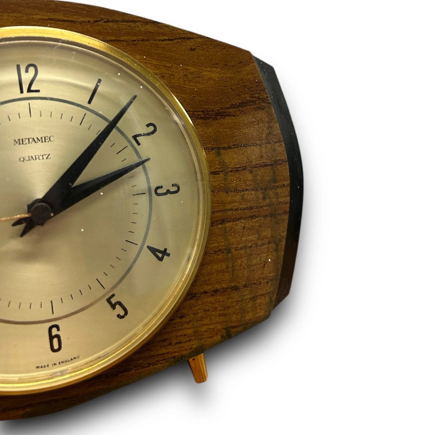 Mid Century Metamec Wood and Brass Table Clock
