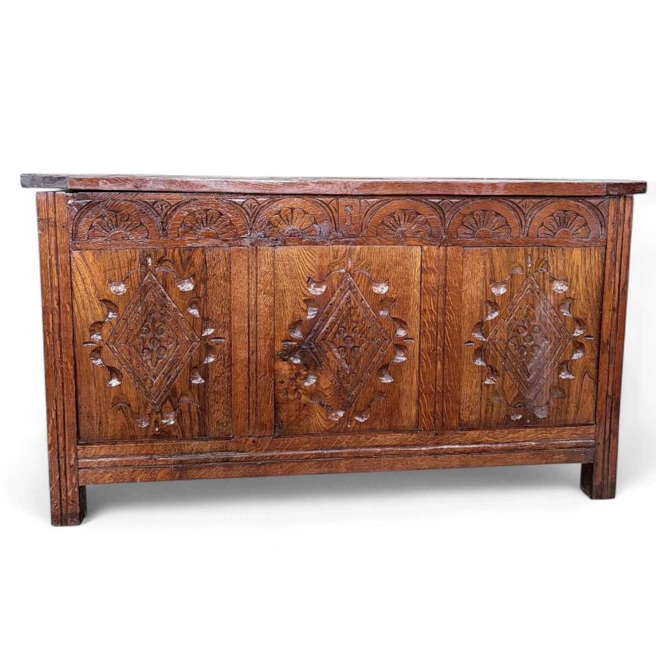 Antique Style Carved Oak Blanket Box | Vintage Storage Chest