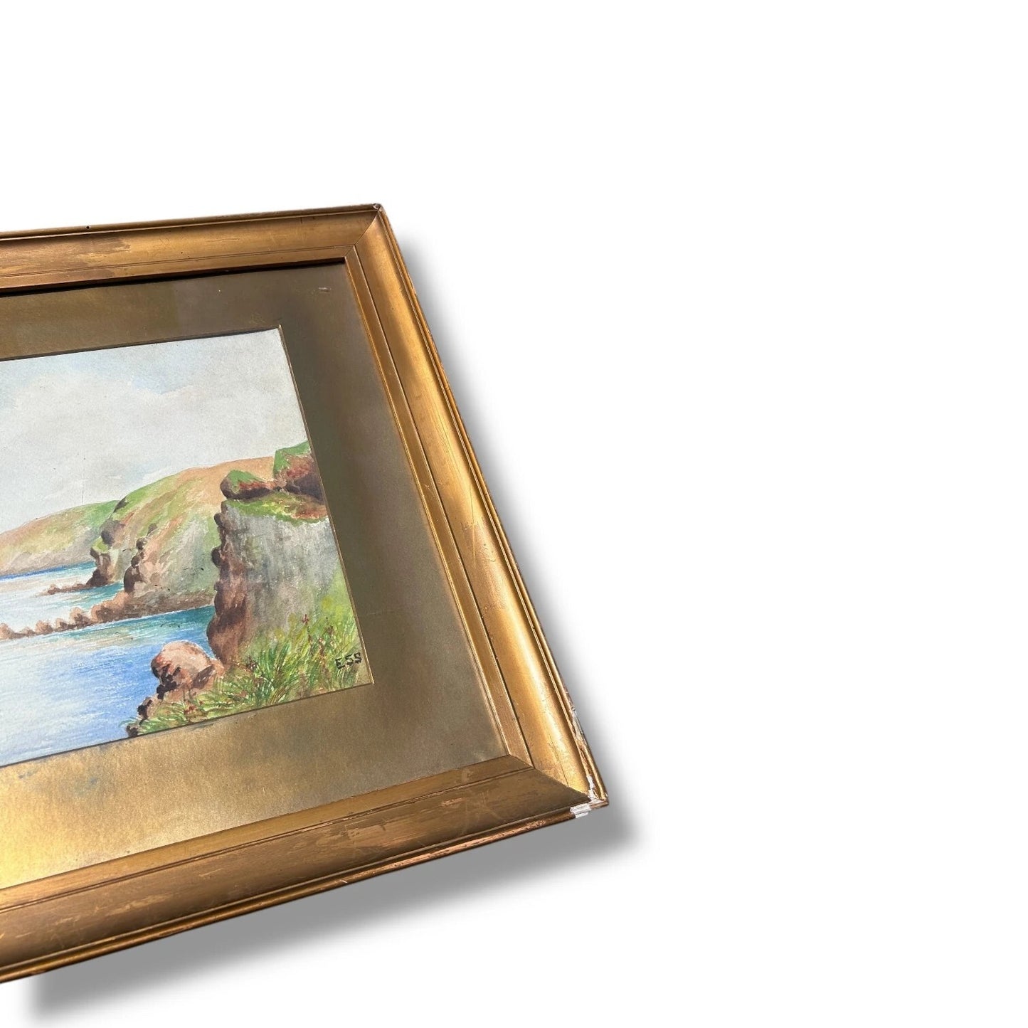 Vintage 1950s Coastal Landscape Watercolour Painting