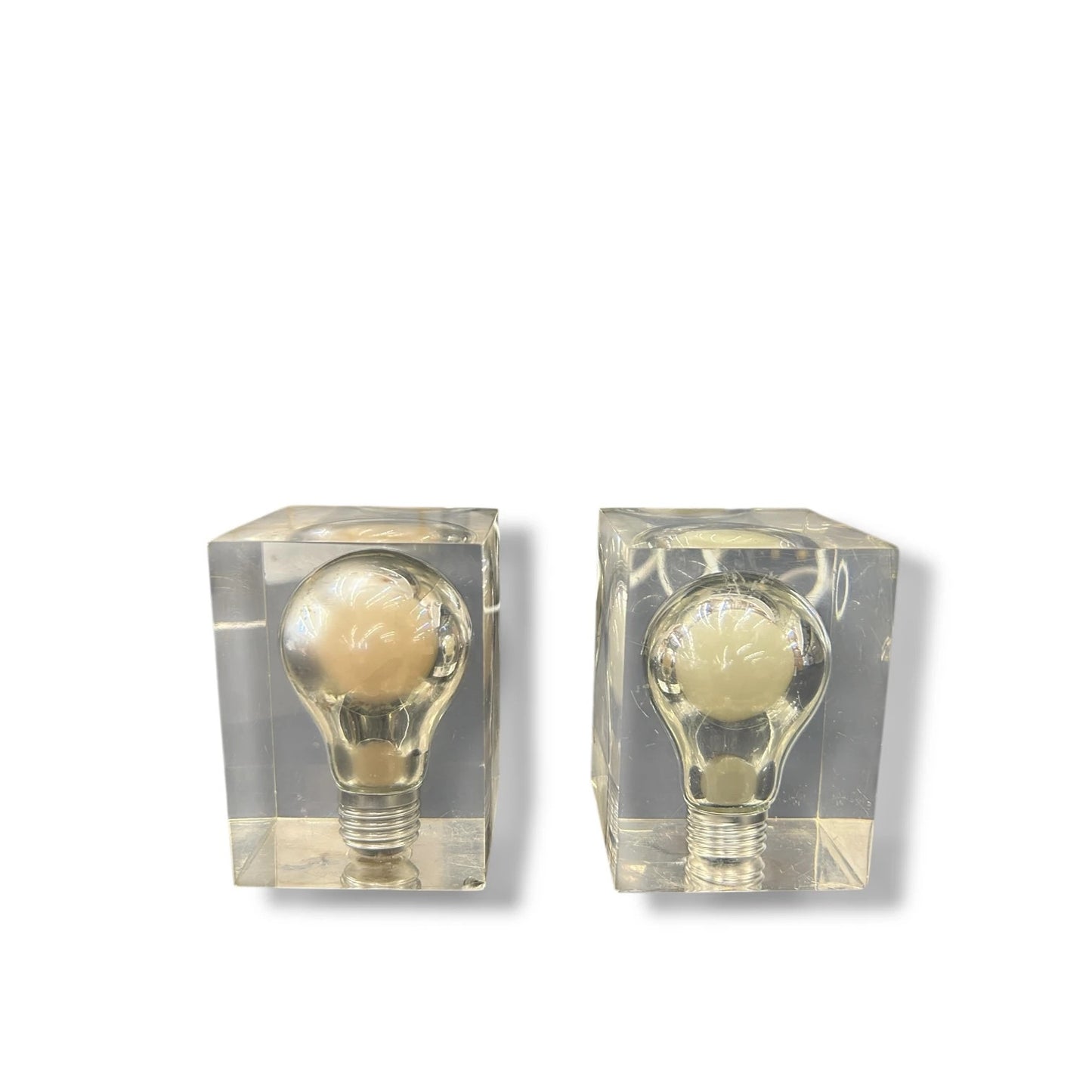 Mid Century Modern Set of two Pierre Giraudon Lucite Lightbulb Art Sculptures