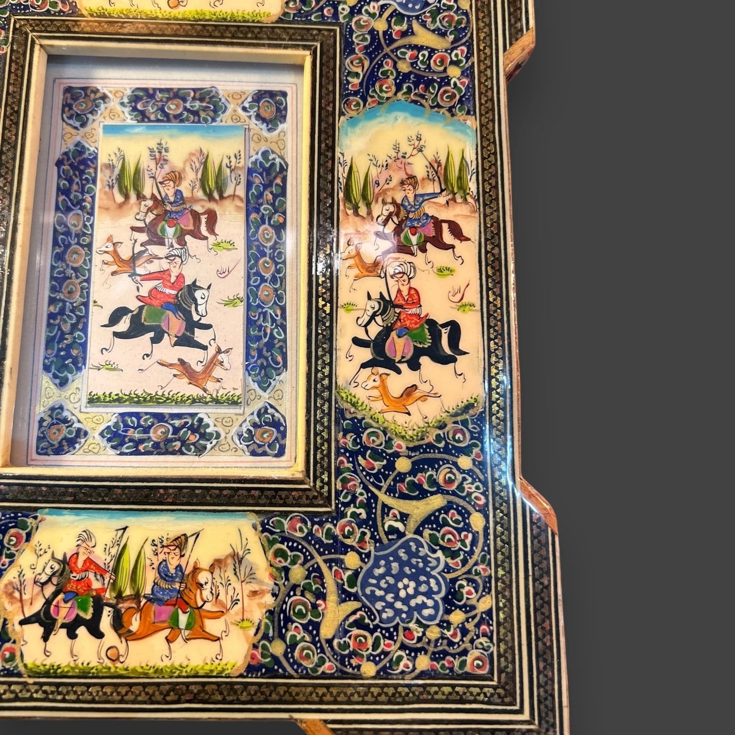 Vintage 1950s Persian Khatam Watercolour Framed Art