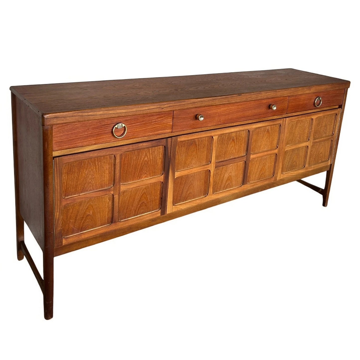 Mid Century Modern Nathan Squares Teak Sideboard Credenza Buffet