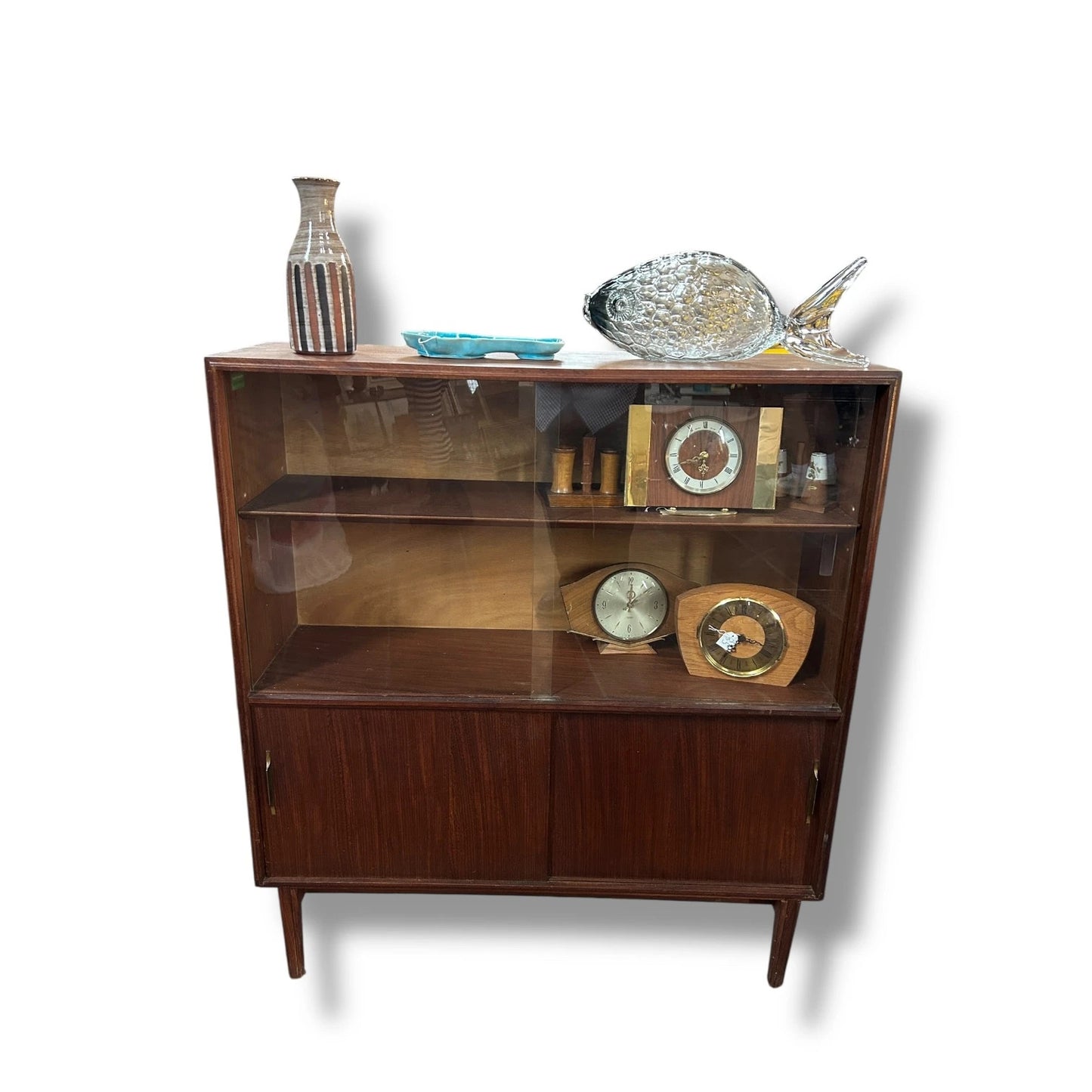Mid Century Modern Beaver & Tapley Teak Wood Sliding Glass Bookcase Cabinet