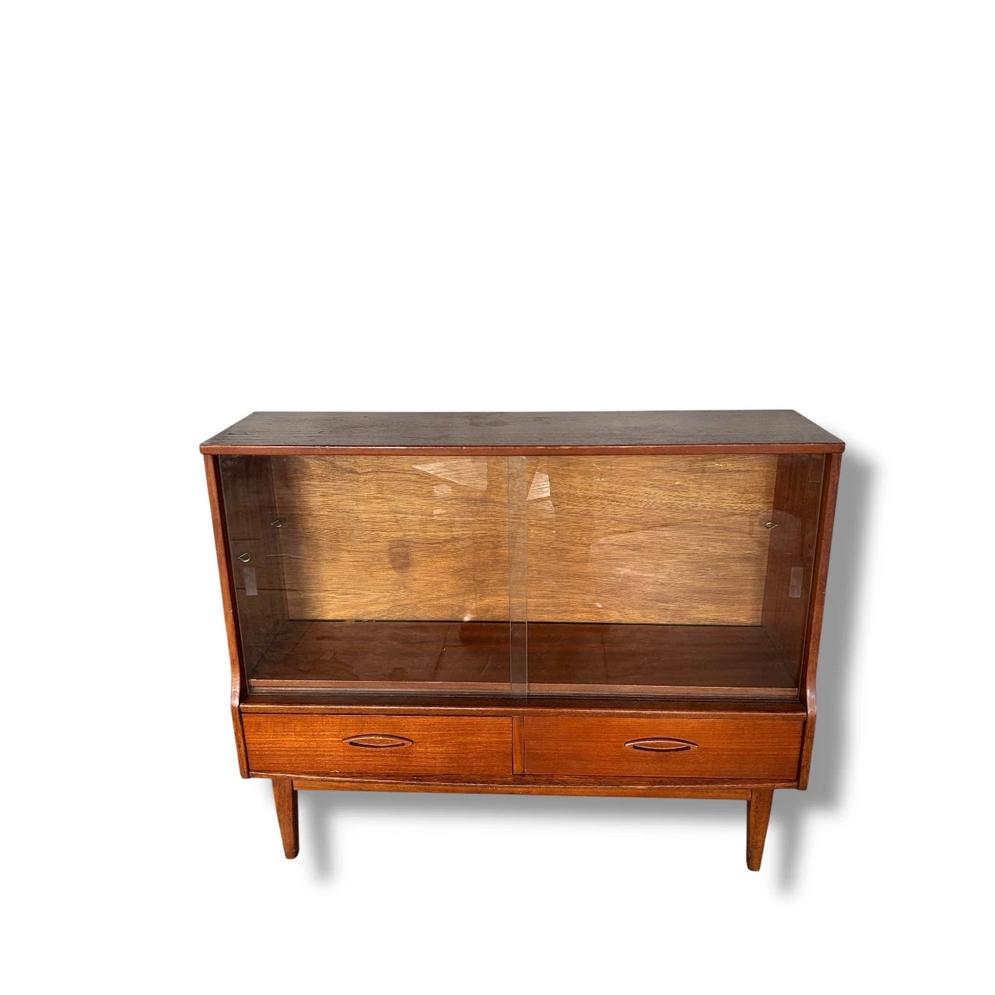 Mid-Century Jentique Teak Display Cabinet with Sliding Glass Doors & Drawers