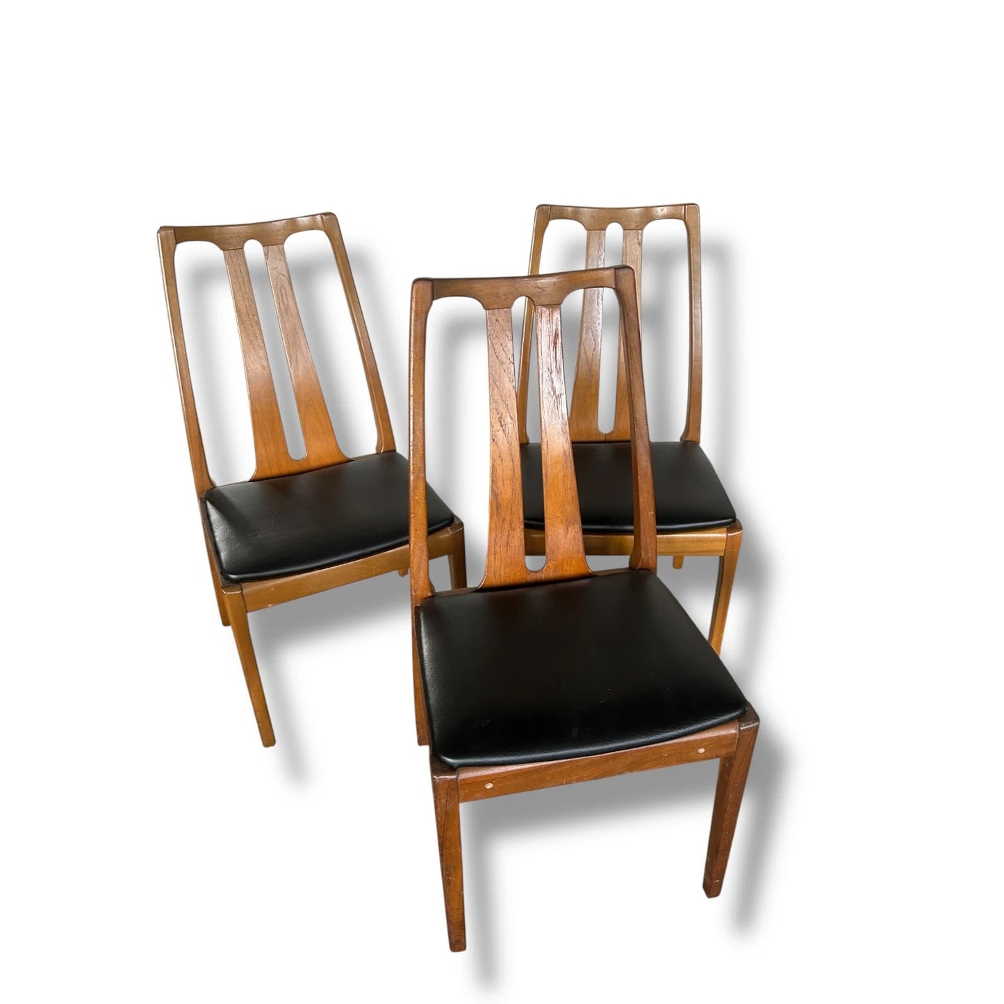 Mid Century Modern Nathan Teak and Black Vinyl Set of Six Dining Chairs