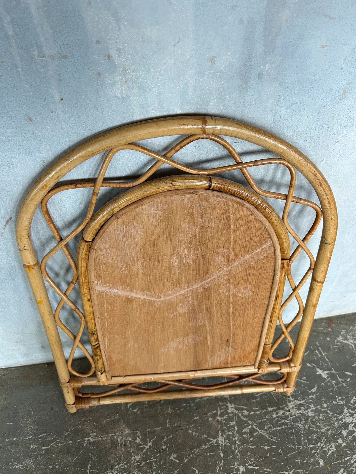 Mid Century Modern French Rattan Arch Wall Mirror