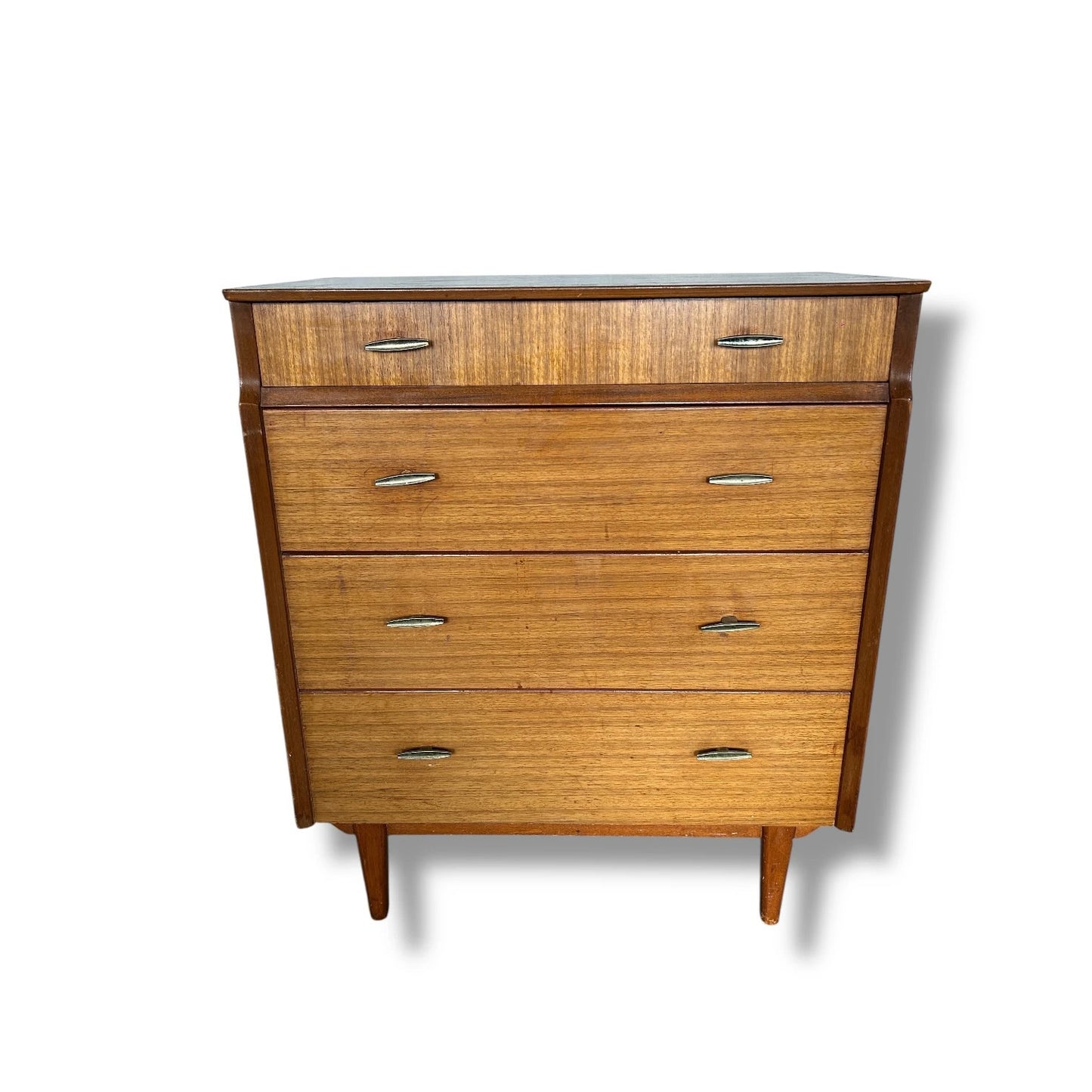 Mid-Century Teak Chest of Drawers – Vintage 1960s Tallboy Dresser with 4 Drawers