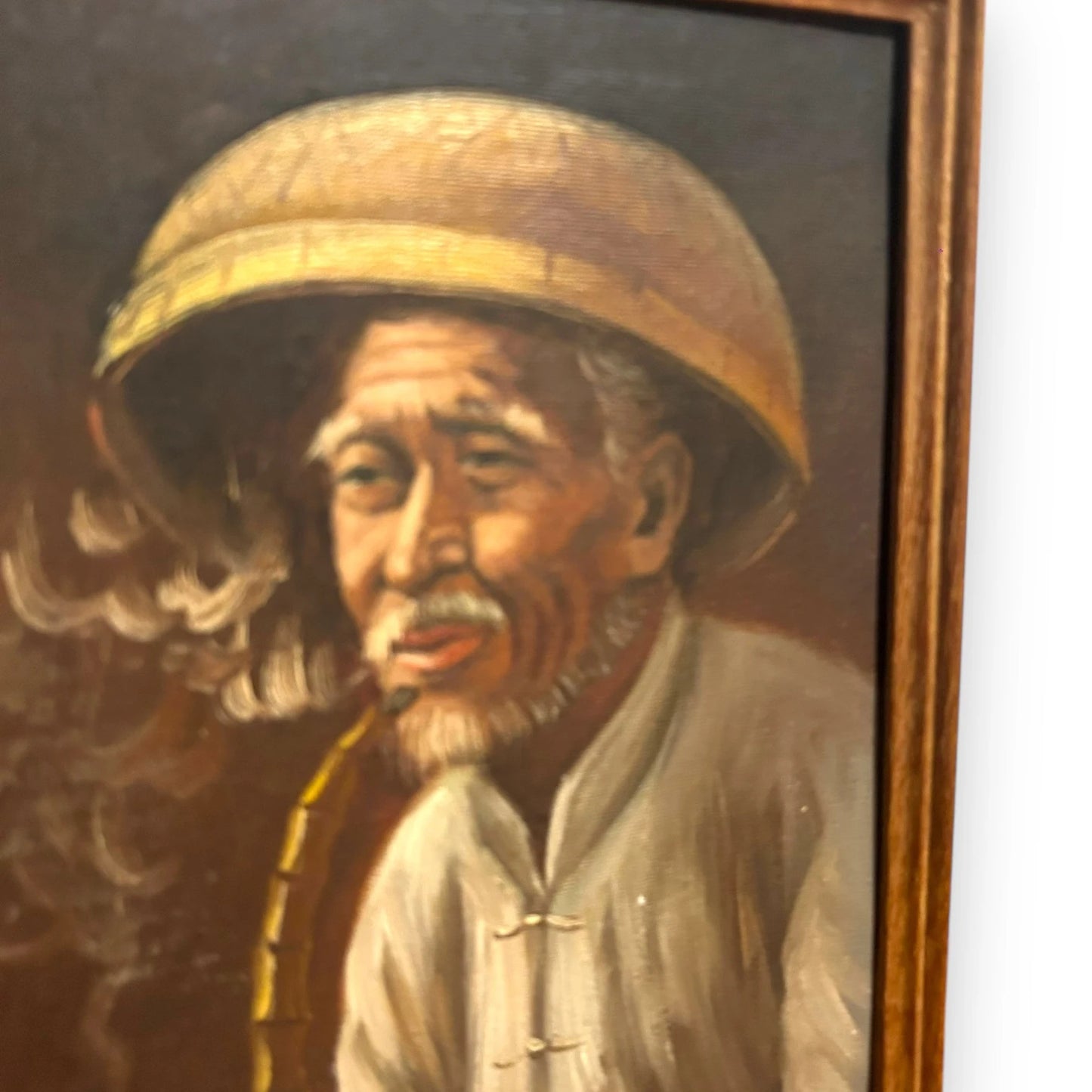 Vintage 1970s Chinese Old Man Oil Painting