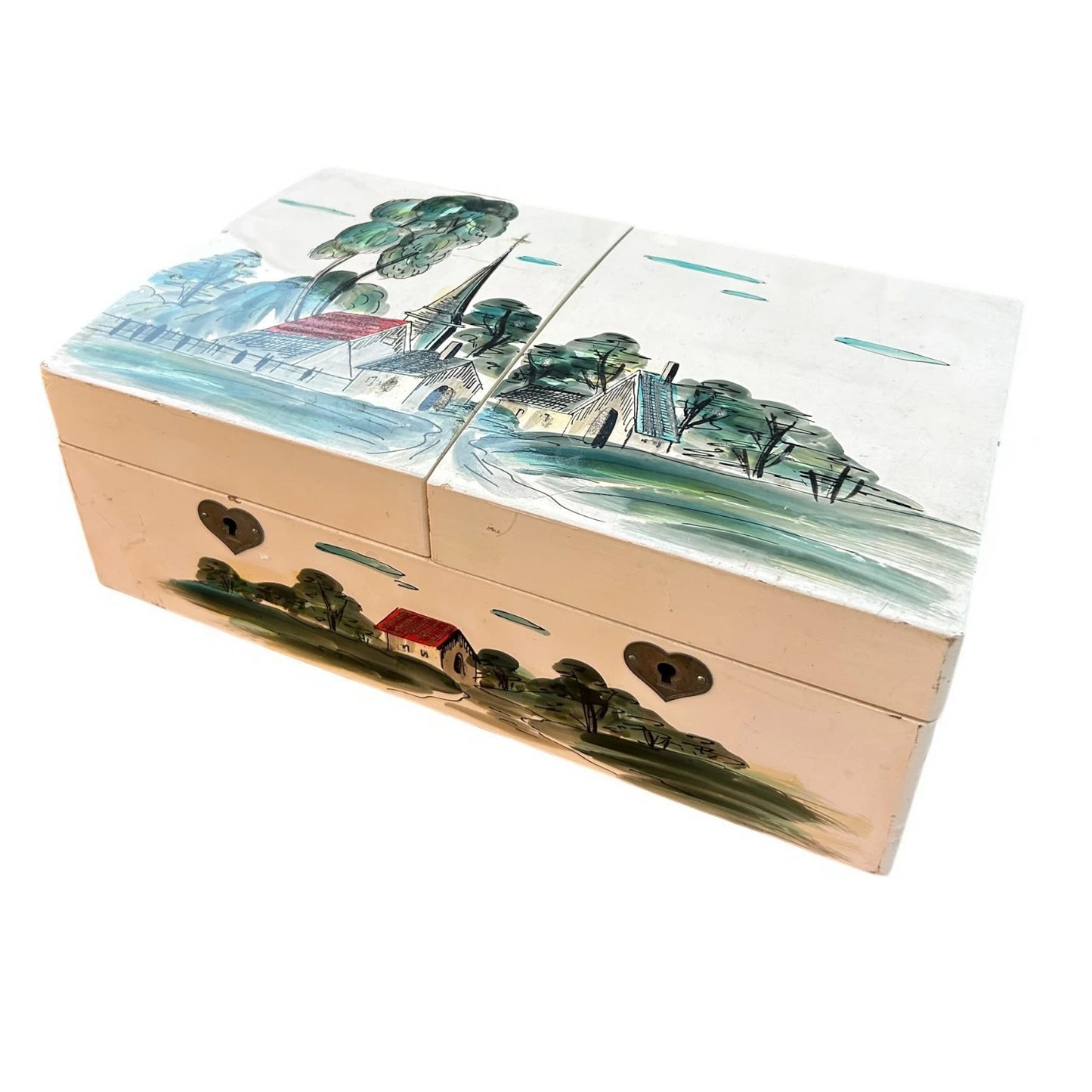 Vintage 1950s Japanese Hand Painted Lacquered Musical Jewellery Box
