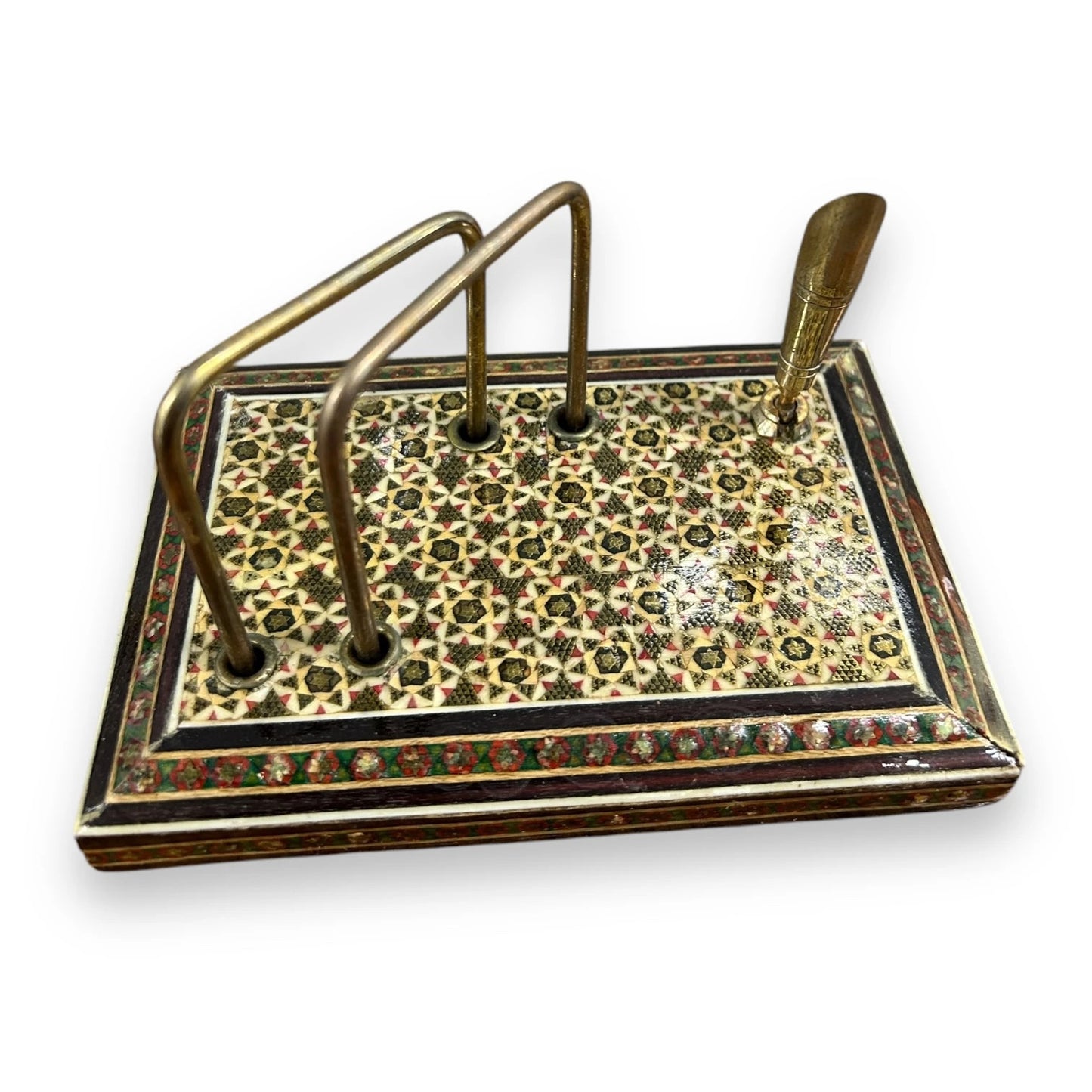 Vintage 1960s Persian Khatam Mosaic Letter Rack