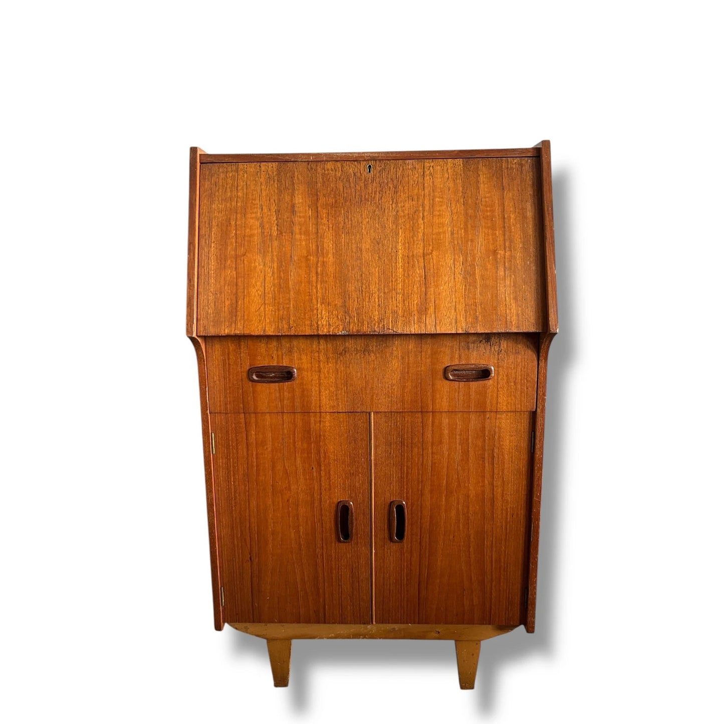 Mid Century Bureau | Vintage Teak Writing Desk Drinks Cabinet