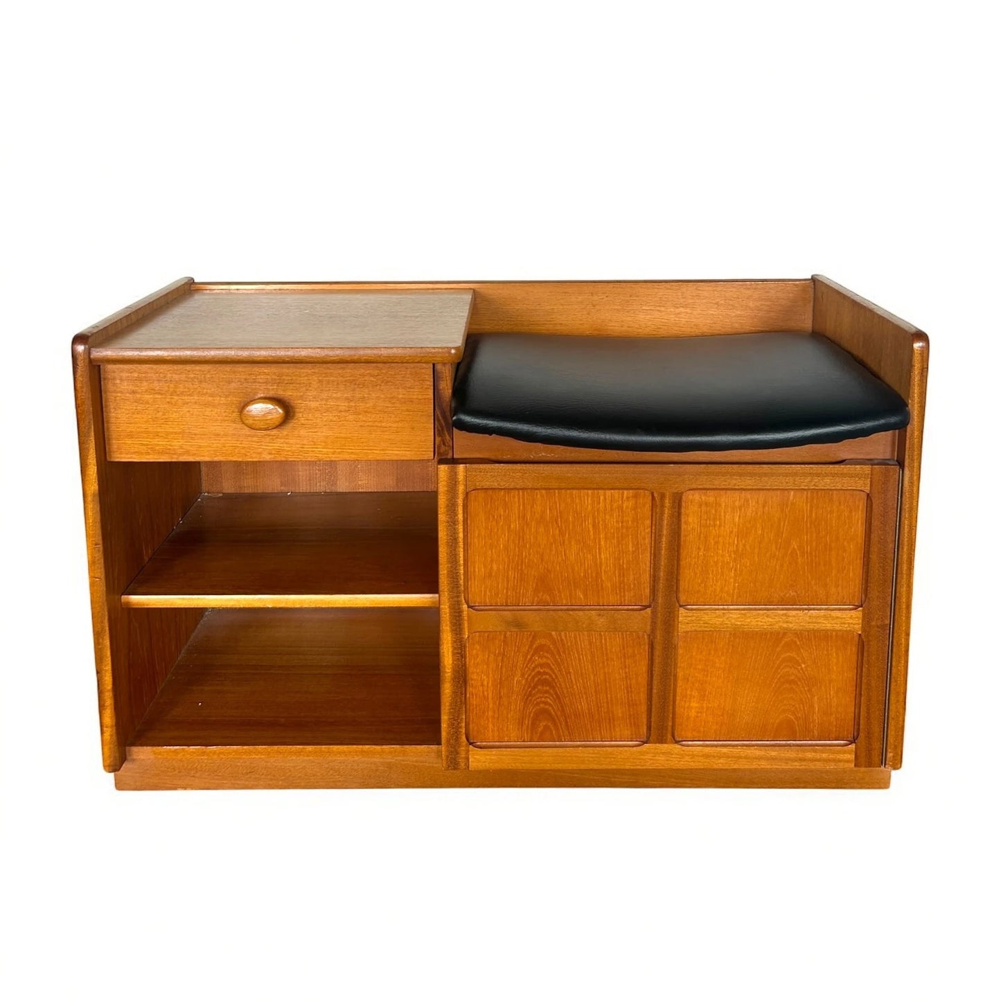 Mid Century Modern Teak and Black Vinyl Nathan Telephone Table