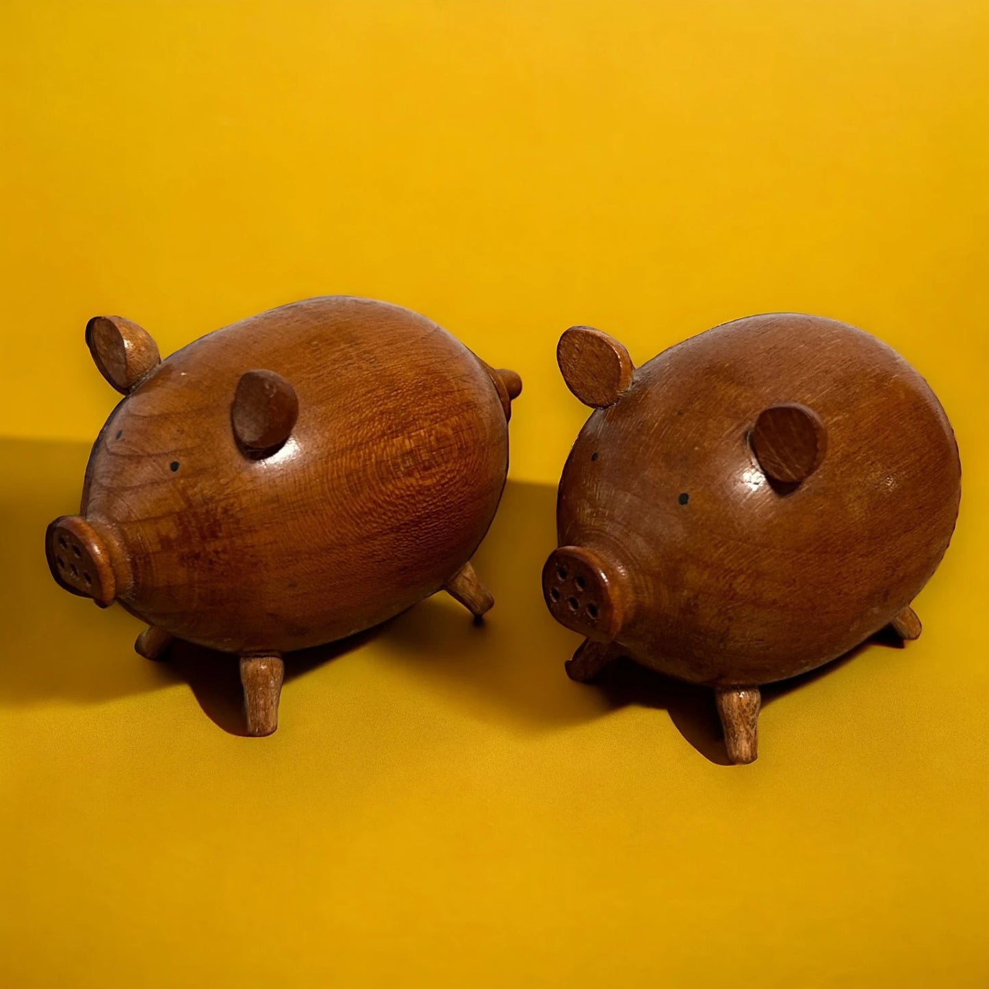 Mid Century Teak Pigs Salt and Pepper Set