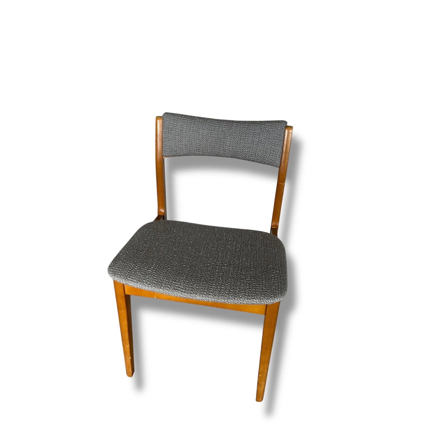 Pair of Mid Century Modern Dining Chairs – Vintage Wooden Frame Chairs with Grey Upholstered Seats