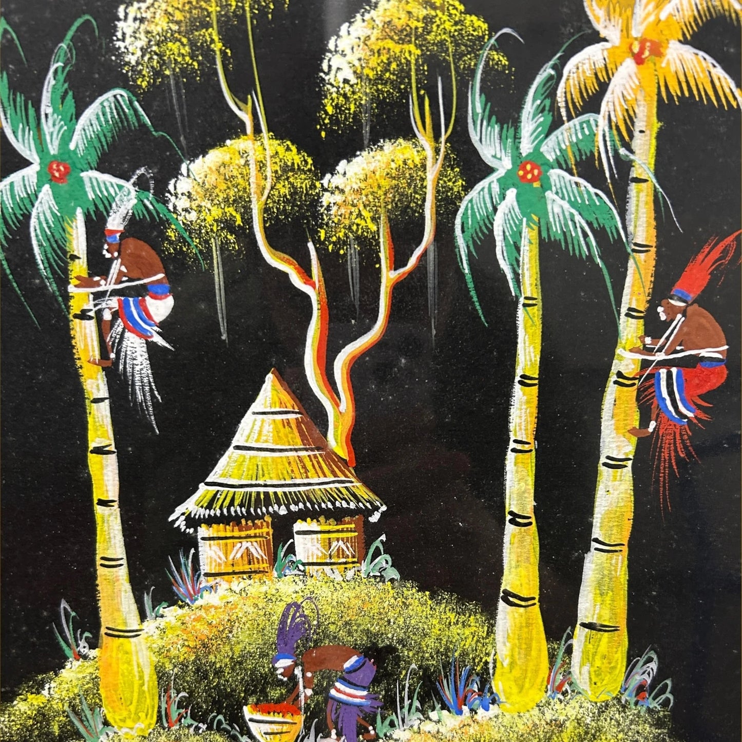 Vintage 1980s African Art Oil Pastels Painting