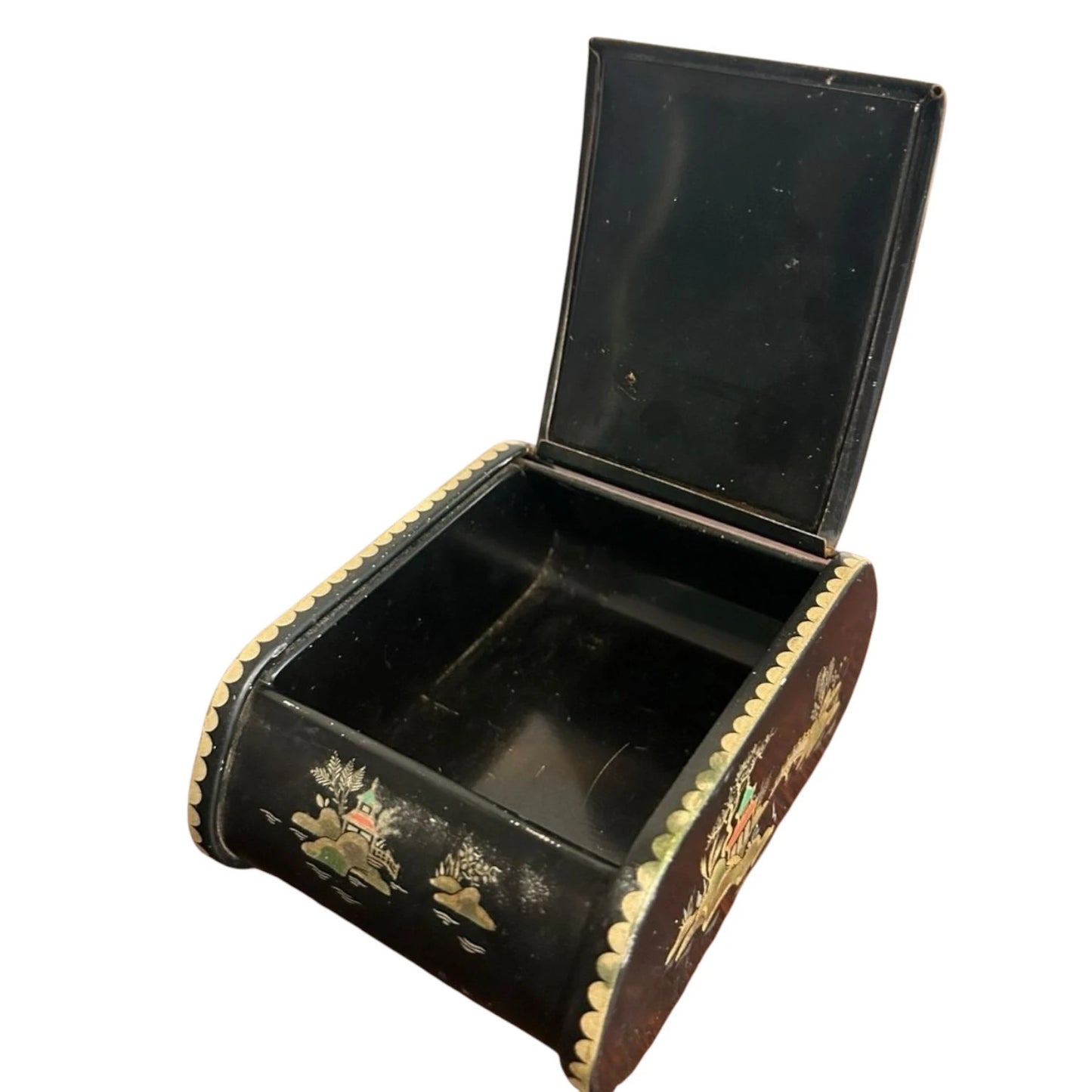 Vintage 1950s Chinese black lacquered jewellery box