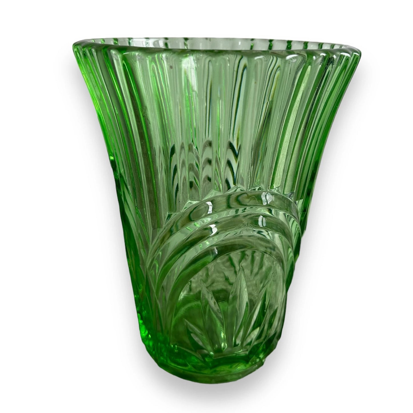 1930s Art Deco Uranium Glass Green Vase
