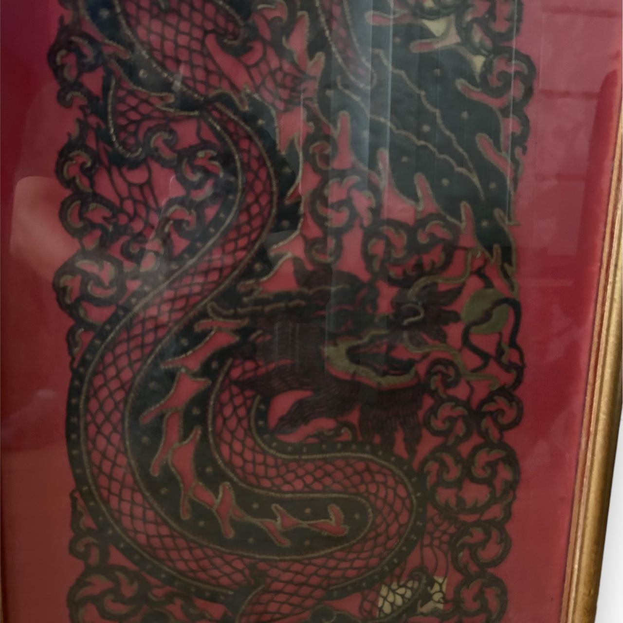 Vintage 1960s Chinese Dragon Needlepoint Framed Art