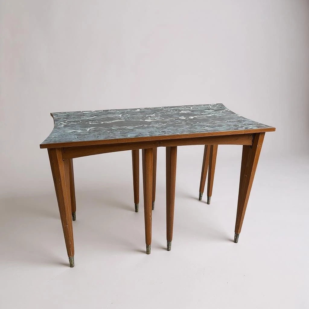Mid Century Modern Formica and Teak Remploy Nest of Tables