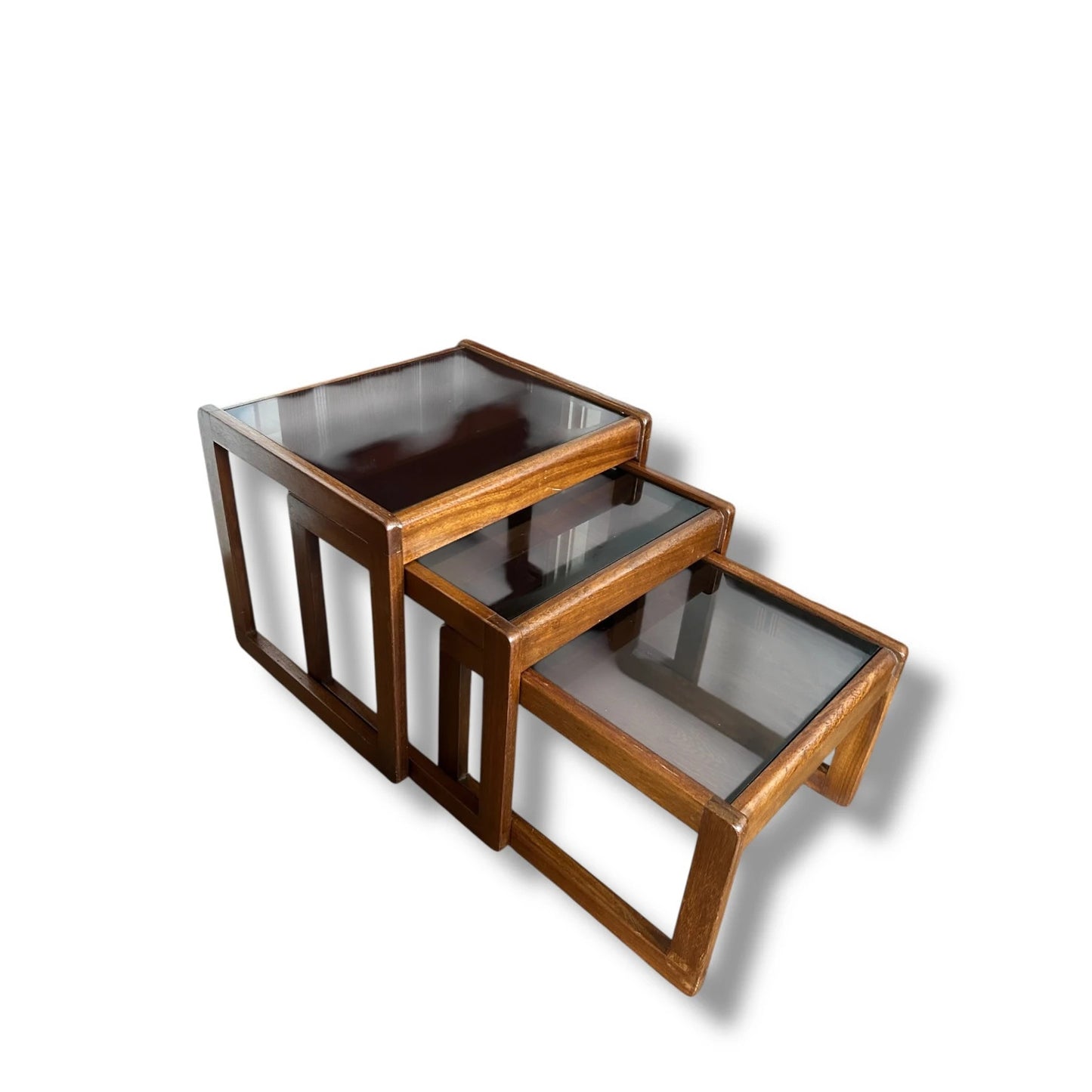 Mid Century Danish Teak & Smoked Glass Nesting Tables