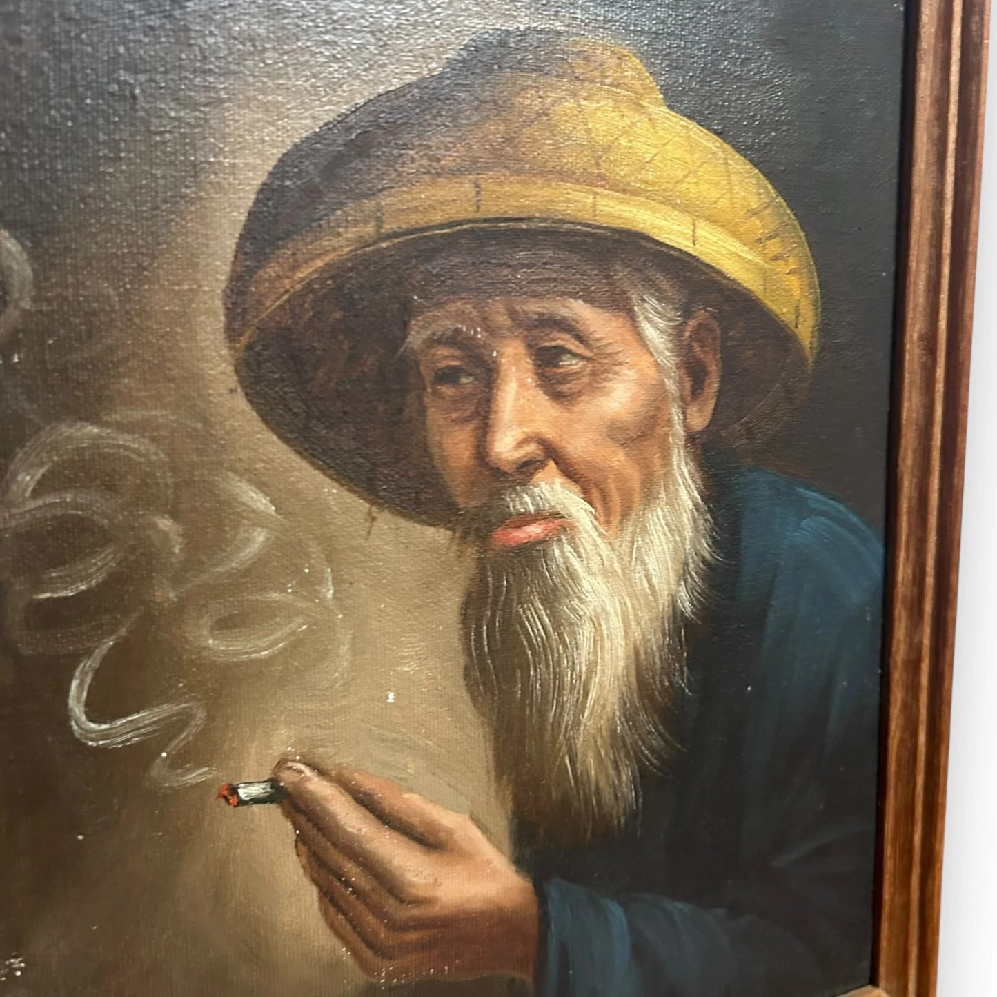 Vintage 1970s Old Man Chinese Oil Painting