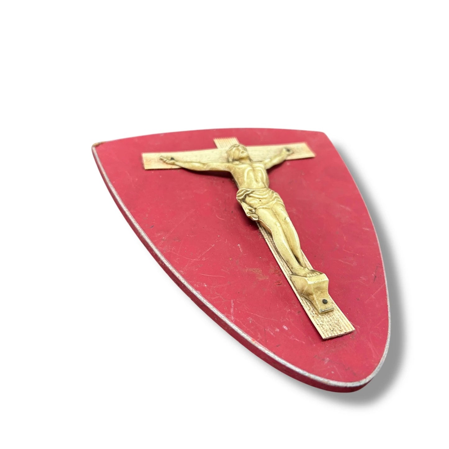 Vintage 1950s Carved Jesus Shield Crucifix