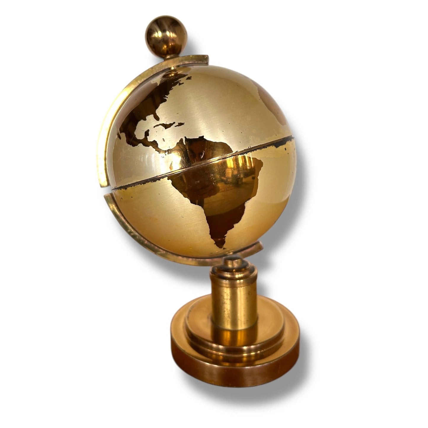 Mid Century Vintage Brass Good German World Globe Cigarette Holder and Dispenser