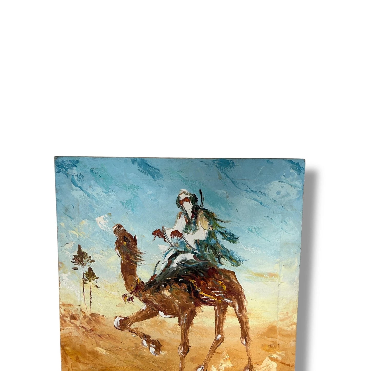 Vintage 1980s Middle Eastern Desert Art oil painting