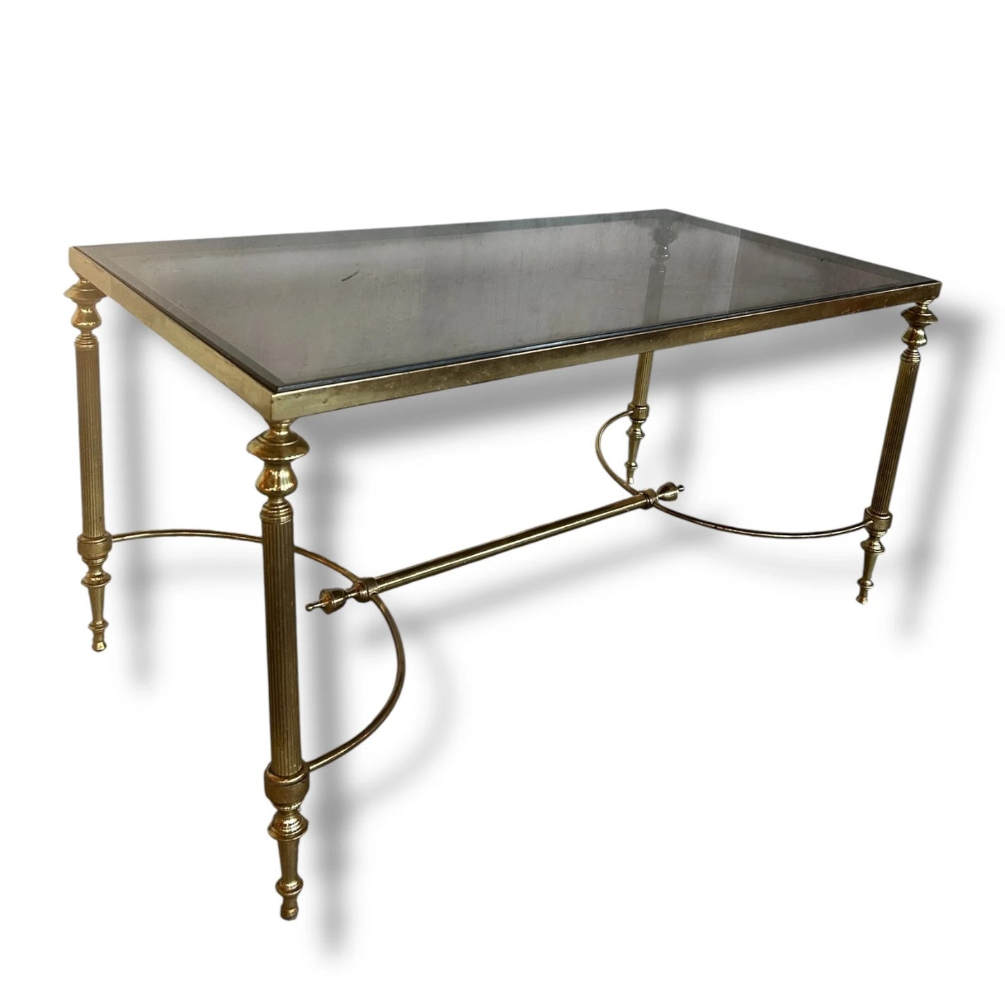 Mid Century Modern Old Hollywood Regency Smoked Glass and Brass Coffee Table