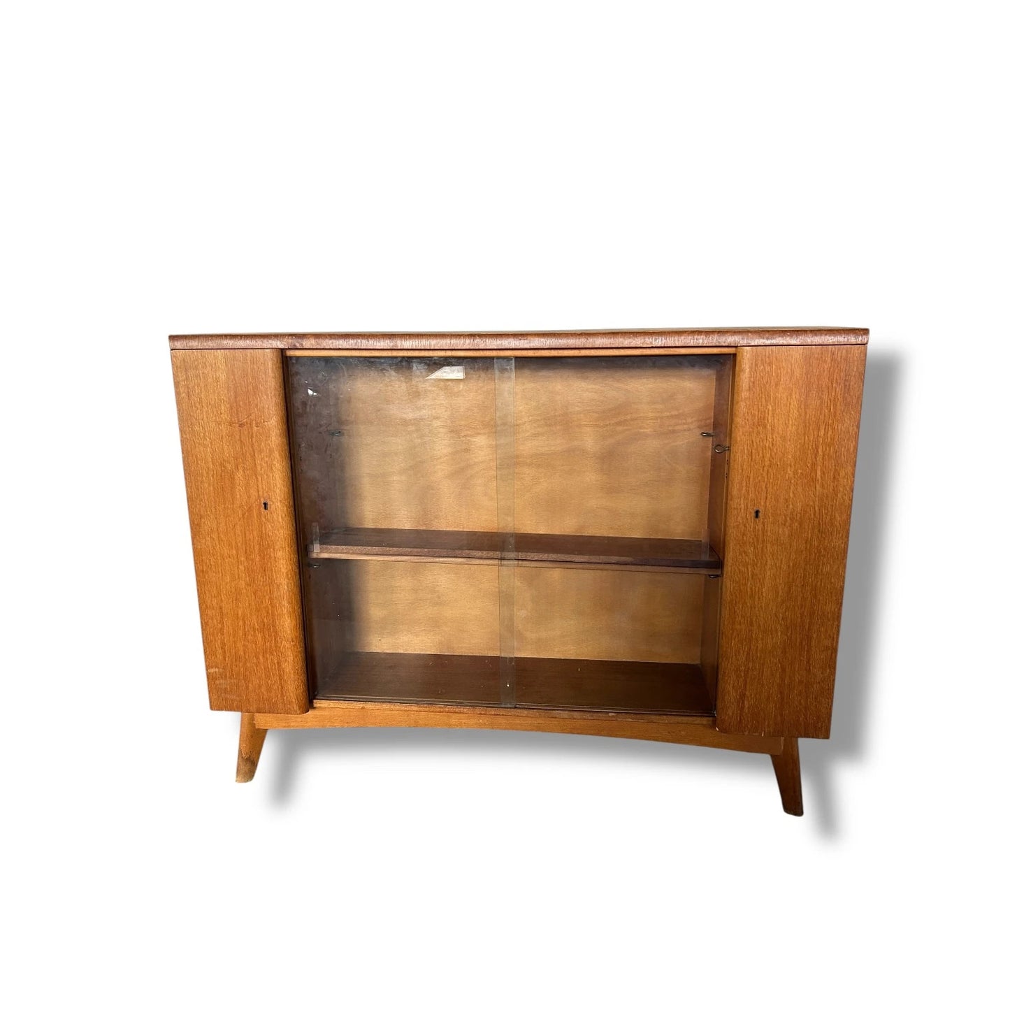 Mid-Century Nathan Teak Drinks Cabinet with Glass Sliding Doors