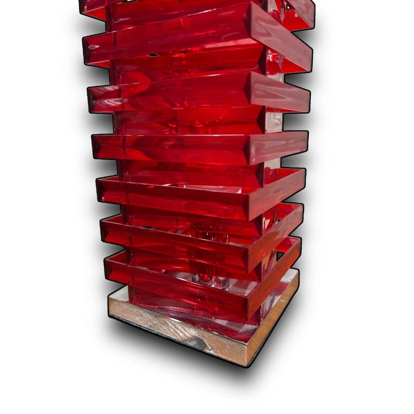 Mid Century Red Lucite and Chrome Table Lamp
