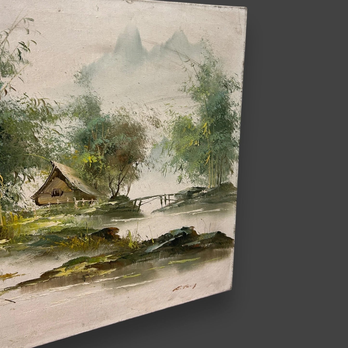 Mid century Japanese landscape oil painting