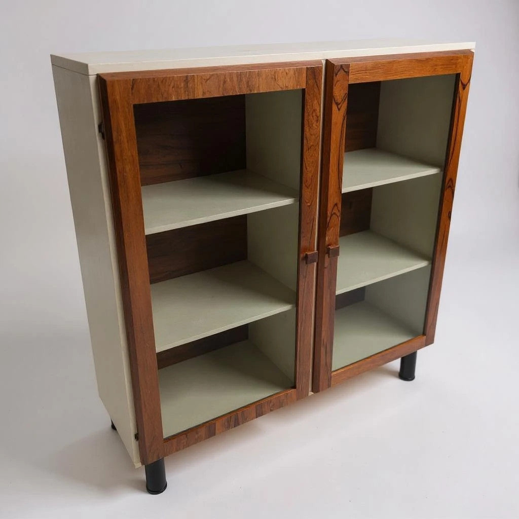 Mid Century Norwegian Rosewood & Space Age White Display Cabinet