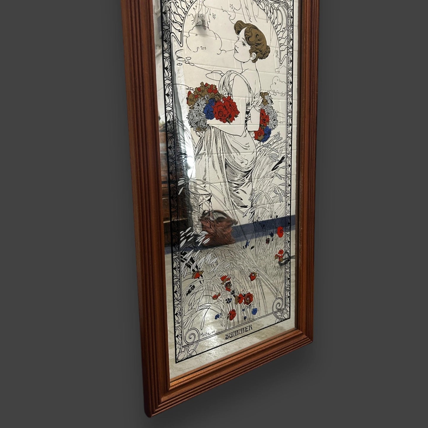 Vintage 1960s Alphonse Mucha Four Seasons Summer Long Mirror